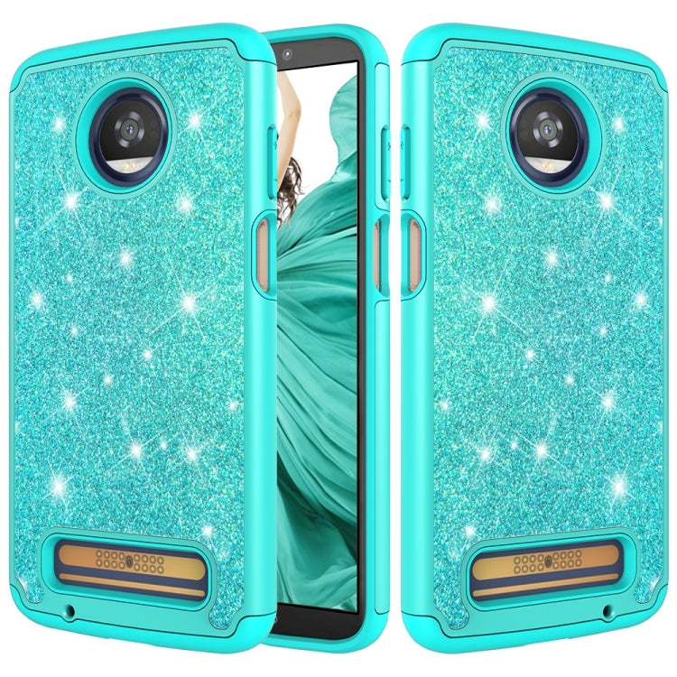Glitter Powder Contrast Skin Shockproof Silicone + PC Protective Case for Motorola Moto Z3 / Z3 Play