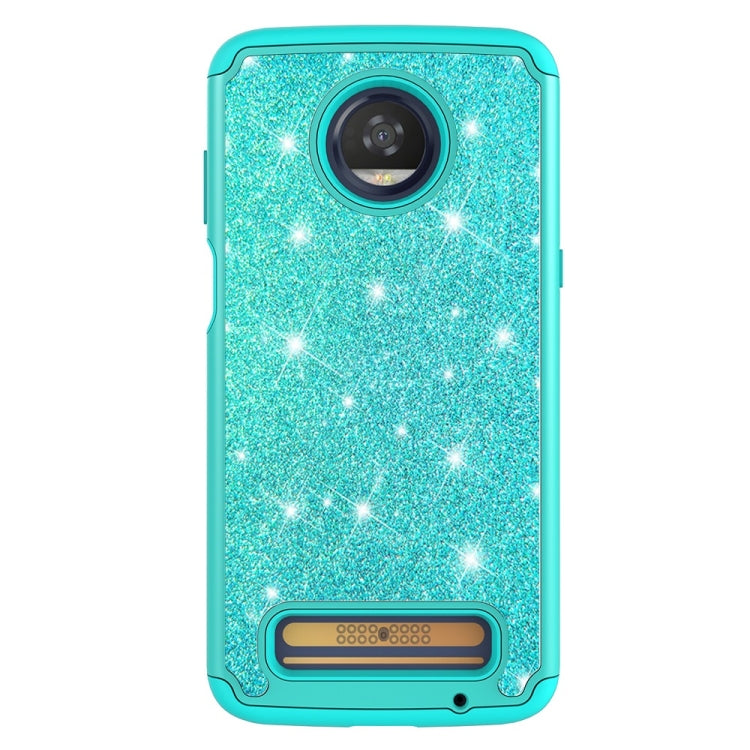 Glitter Powder Contrast Skin Shockproof Silicone + PC Protective Case for Motorola Moto Z3 / Z3 Play