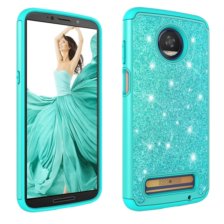 Glitter Powder Contrast Skin Shockproof Silicone + PC Protective Case for Motorola Moto Z3 / Z3 Play