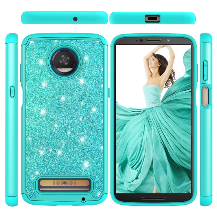 Glitter Powder Contrast Skin Shockproof Silicone + PC Protective Case for Motorola Moto Z3 / Z3 Play