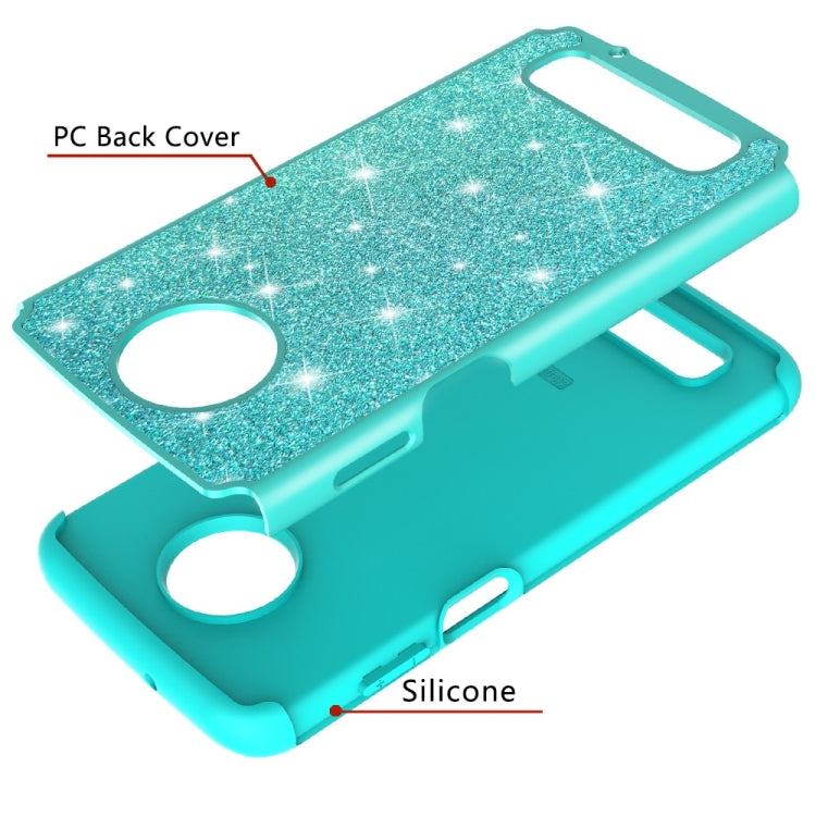 Glitter Powder Contrast Skin Shockproof Silicone + PC Protective Case for Motorola Moto Z3 / Z3 Play