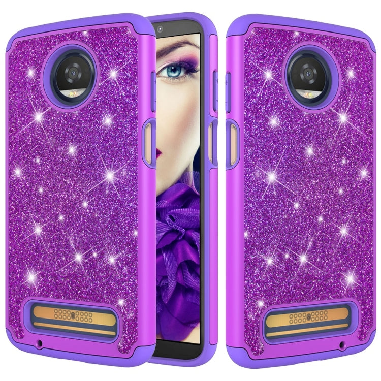 Glitter Powder Contrast Skin Shockproof Silicone + PC Protective Case for Motorola Moto Z3 / Z3 Play