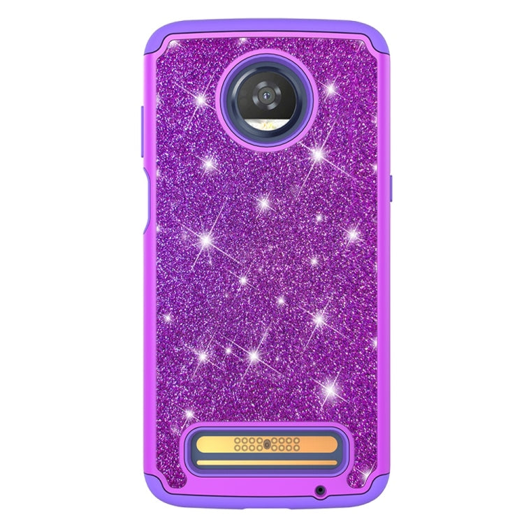 Glitter Powder Contrast Skin Shockproof Silicone + PC Protective Case for Motorola Moto Z3 / Z3 Play