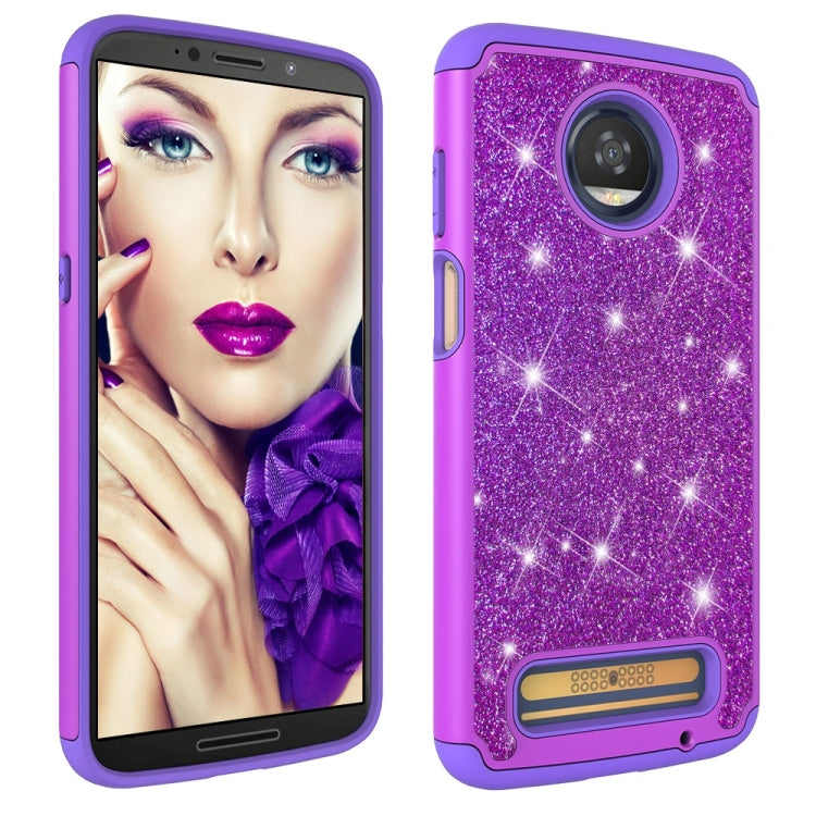 Glitter Powder Contrast Skin Shockproof Silicone + PC Protective Case for Motorola Moto Z3 / Z3 Play