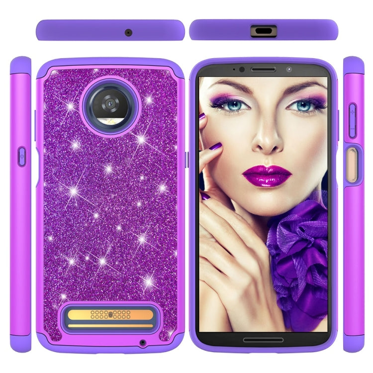 Glitter Powder Contrast Skin Shockproof Silicone + PC Protective Case for Motorola Moto Z3 / Z3 Play