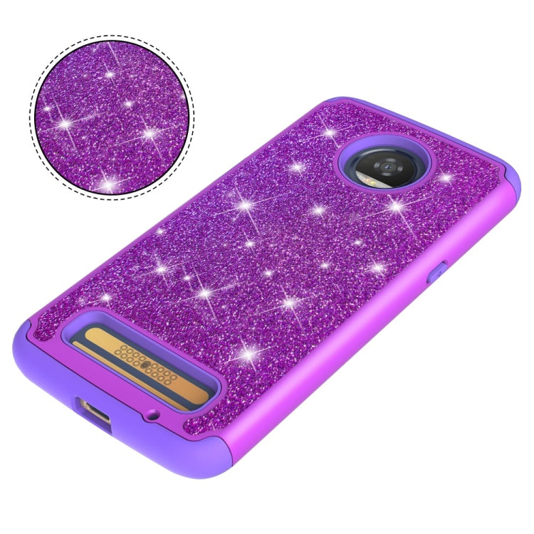 Glitter Powder Contrast Skin Shockproof Silicone + PC Protective Case for Motorola Moto Z3 / Z3 Play