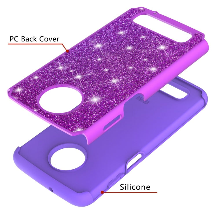 Glitter Powder Contrast Skin Shockproof Silicone + PC Protective Case for Motorola Moto Z3 / Z3 Play