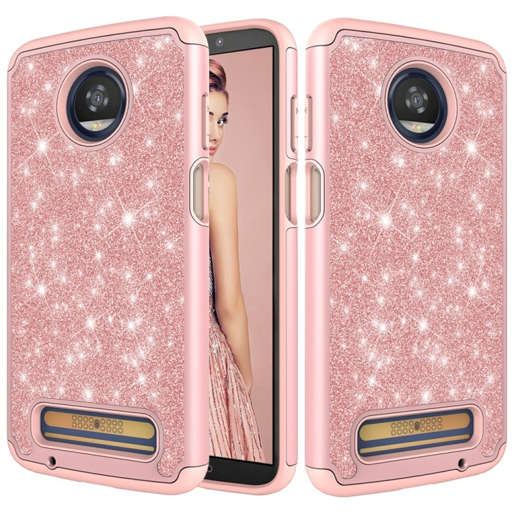 Glitter Powder Contrast Skin Shockproof Silicone + PC Protective Case for Motorola Moto Z3 / Z3 Play