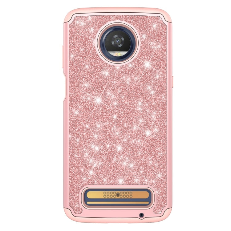 Glitter Powder Contrast Skin Shockproof Silicone + PC Protective Case for Motorola Moto Z3 / Z3 Play