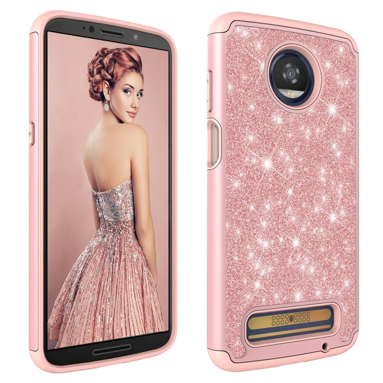 Glitter Powder Contrast Skin Shockproof Silicone + PC Protective Case for Motorola Moto Z3 / Z3 Play