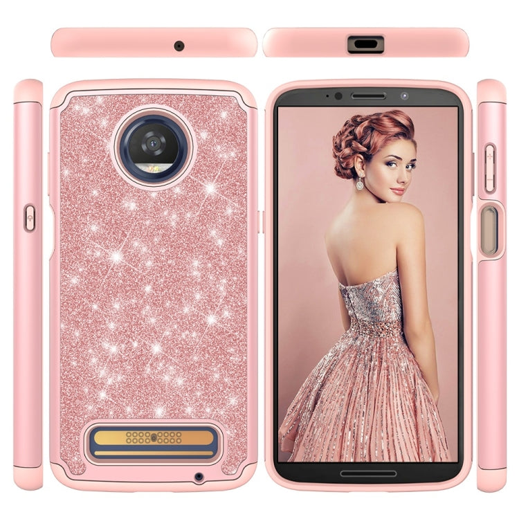 Glitter Powder Contrast Skin Shockproof Silicone + PC Protective Case for Motorola Moto Z3 / Z3 Play