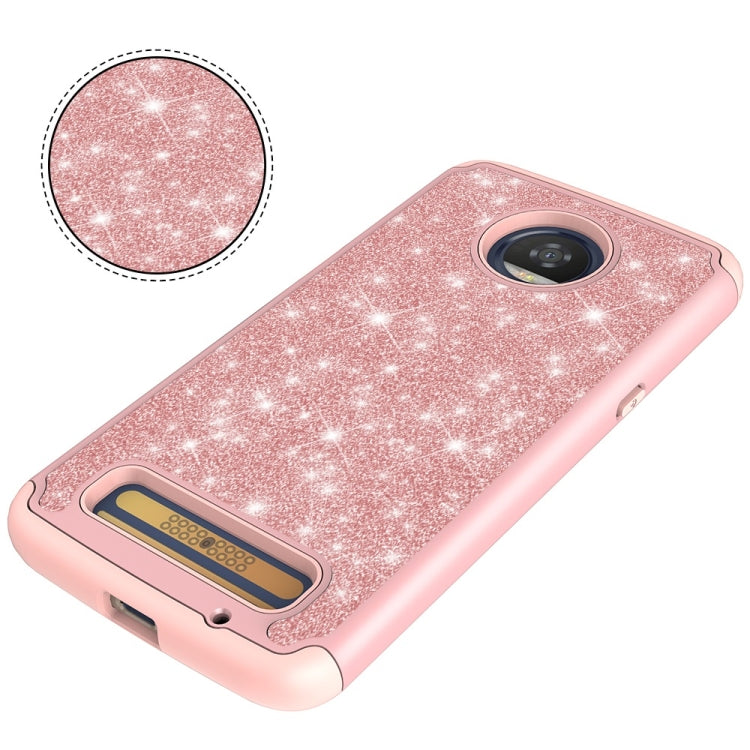 Glitter Powder Contrast Skin Shockproof Silicone + PC Protective Case for Motorola Moto Z3 / Z3 Play