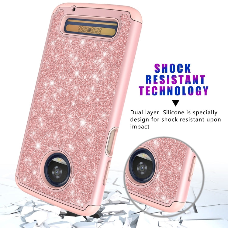 Glitter Powder Contrast Skin Shockproof Silicone + PC Protective Case for Motorola Moto Z3 / Z3 Play