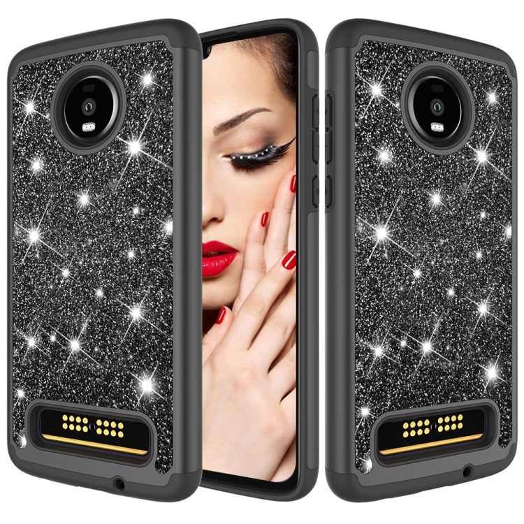 Glitter Powder Contrast Skin Shockproof Silicone + PC Protective Case for Motorola Moto Z4 Play