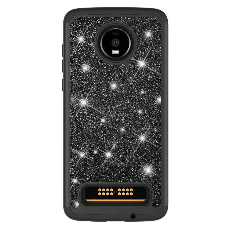 Glitter Powder Contrast Skin Shockproof Silicone + PC Protective Case for Motorola Moto Z4 Play