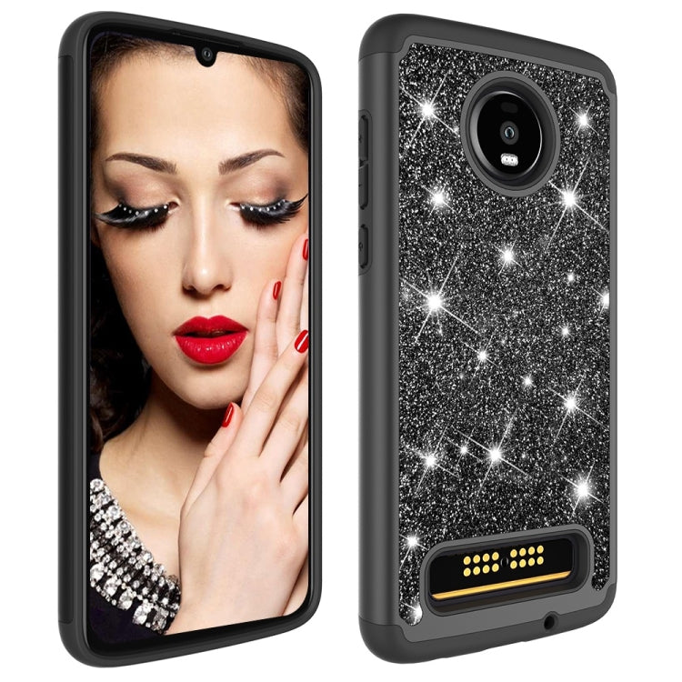 Glitter Powder Contrast Skin Shockproof Silicone + PC Protective Case for Motorola Moto Z4 Play
