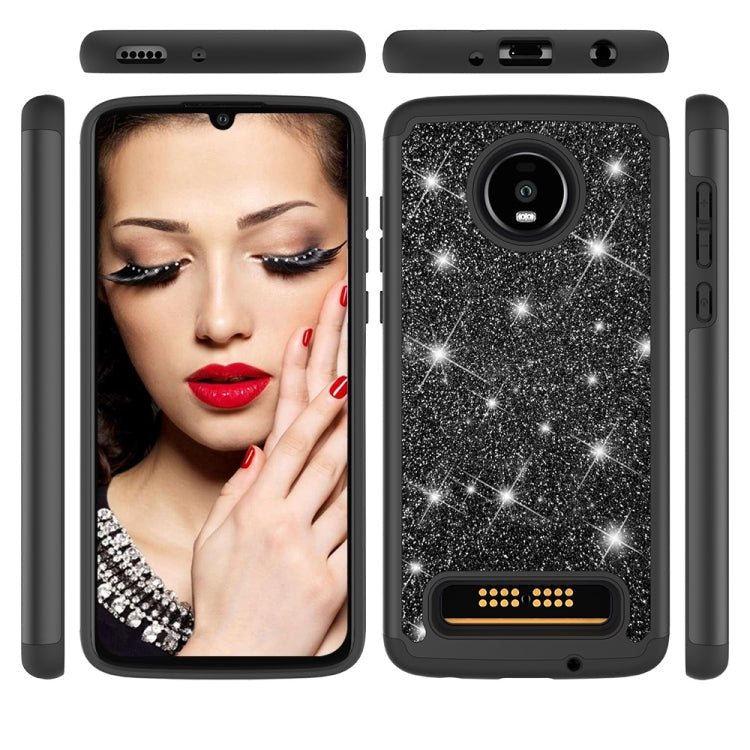 Glitter Powder Contrast Skin Shockproof Silicone + PC Protective Case for Motorola Moto Z4 Play