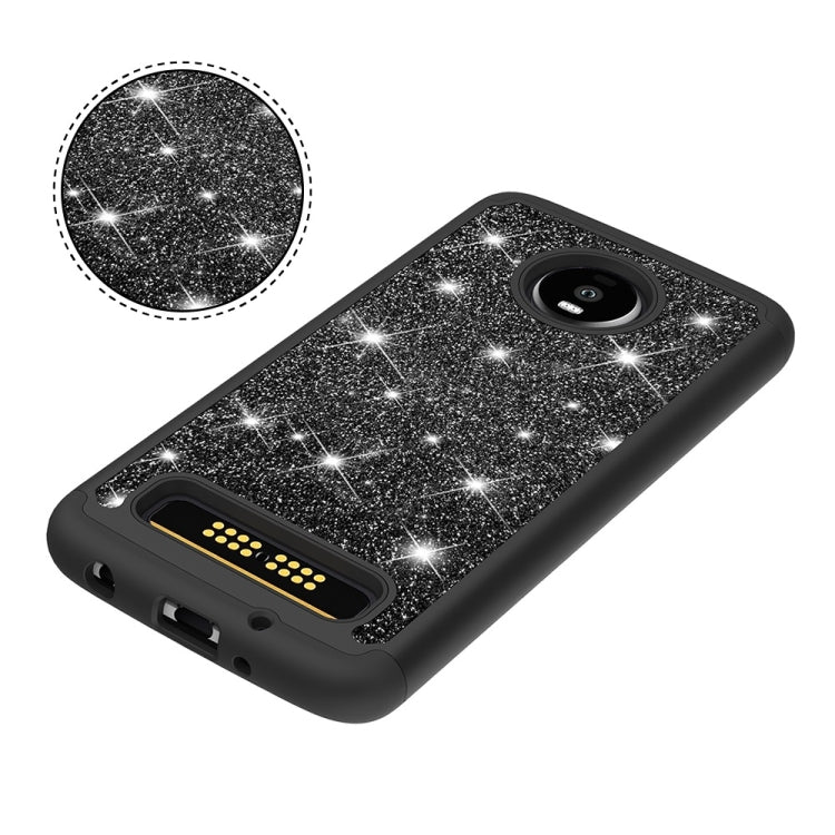Glitter Powder Contrast Skin Shockproof Silicone + PC Protective Case for Motorola Moto Z4 Play
