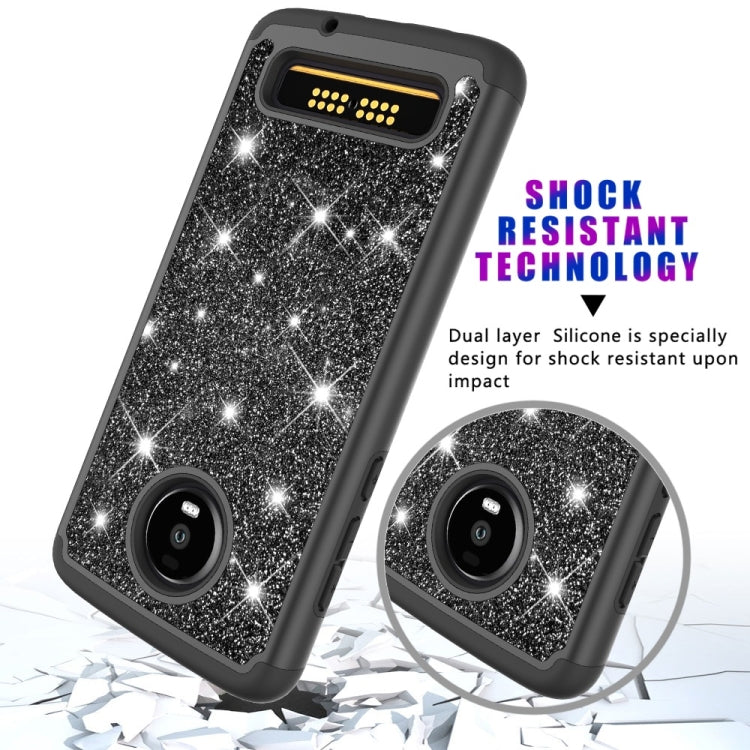 Glitter Powder Contrast Skin Shockproof Silicone + PC Protective Case for Motorola Moto Z4 Play