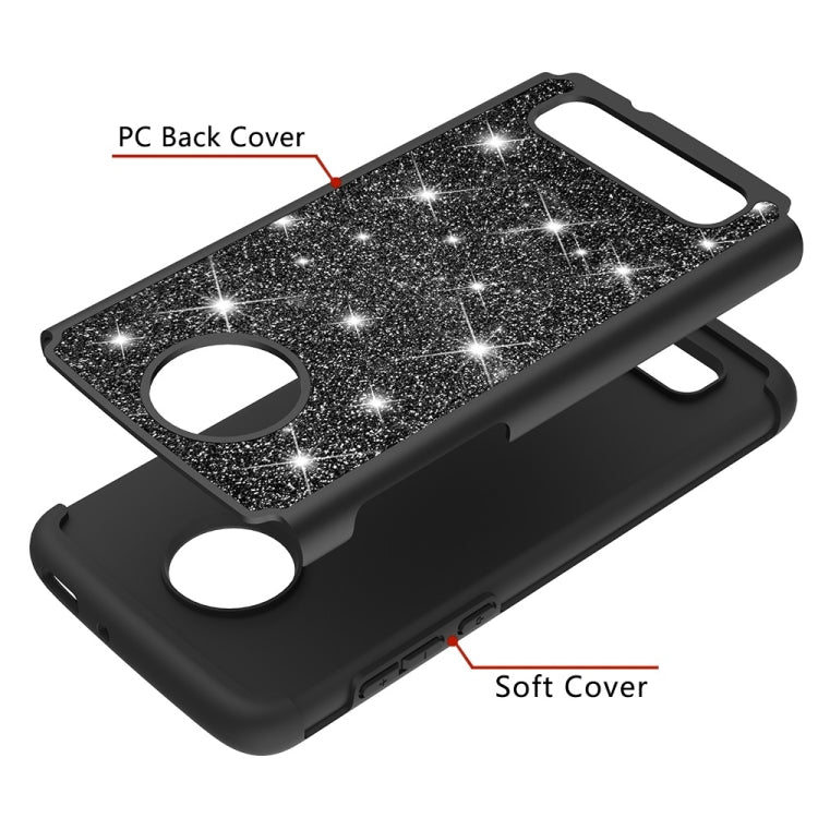 Glitter Powder Contrast Skin Shockproof Silicone + PC Protective Case for Motorola Moto Z4 Play