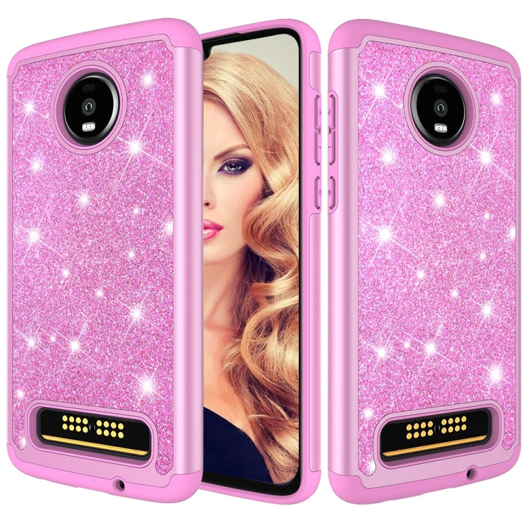 Glitter Powder Contrast Skin Shockproof Silicone + PC Protective Case for Motorola Moto Z4 Play