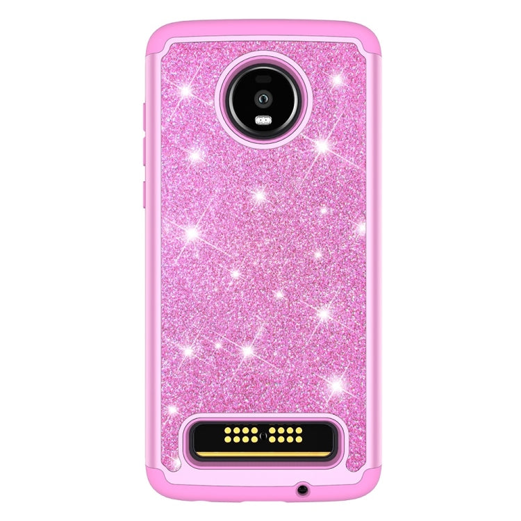 Glitter Powder Contrast Skin Shockproof Silicone + PC Protective Case for Motorola Moto Z4 Play