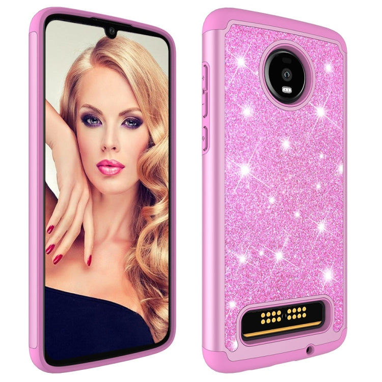 Glitter Powder Contrast Skin Shockproof Silicone + PC Protective Case for Motorola Moto Z4 Play
