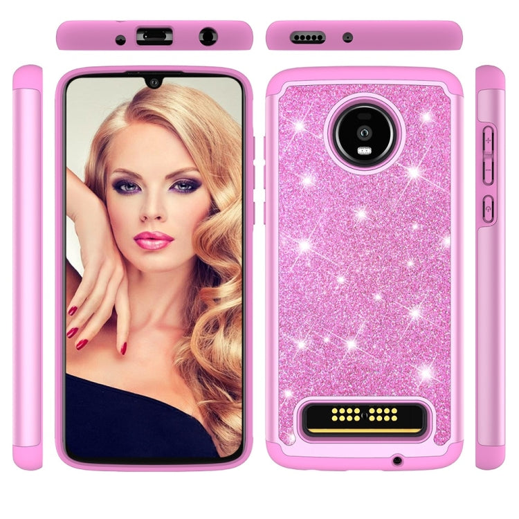Glitter Powder Contrast Skin Shockproof Silicone + PC Protective Case for Motorola Moto Z4 Play