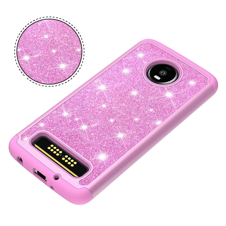 Glitter Powder Contrast Skin Shockproof Silicone + PC Protective Case for Motorola Moto Z4 Play