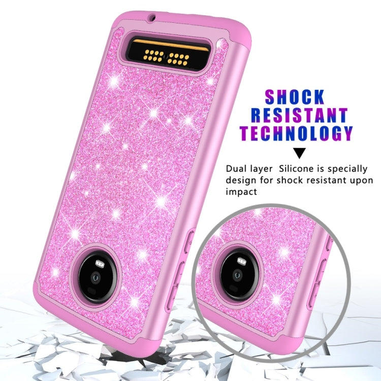 Glitter Powder Contrast Skin Shockproof Silicone + PC Protective Case for Motorola Moto Z4 Play