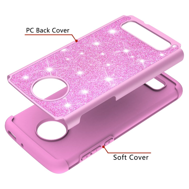 Glitter Powder Contrast Skin Shockproof Silicone + PC Protective Case for Motorola Moto Z4 Play