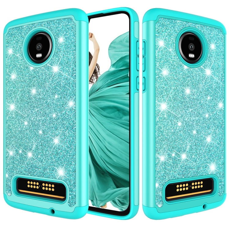 Glitter Powder Contrast Skin Shockproof Silicone + PC Protective Case for Motorola Moto Z4 Play