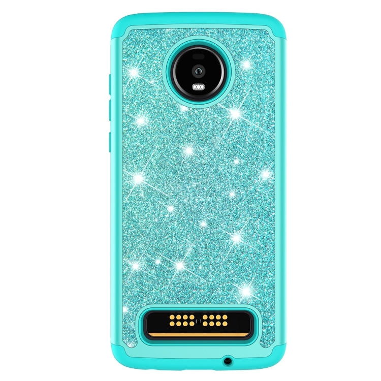 Glitter Powder Contrast Skin Shockproof Silicone + PC Protective Case for Motorola Moto Z4 Play