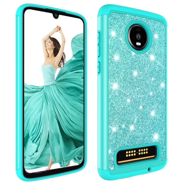Glitter Powder Contrast Skin Shockproof Silicone + PC Protective Case for Motorola Moto Z4 Play