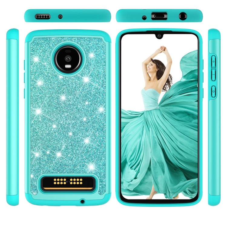 Glitter Powder Contrast Skin Shockproof Silicone + PC Protective Case for Motorola Moto Z4 Play