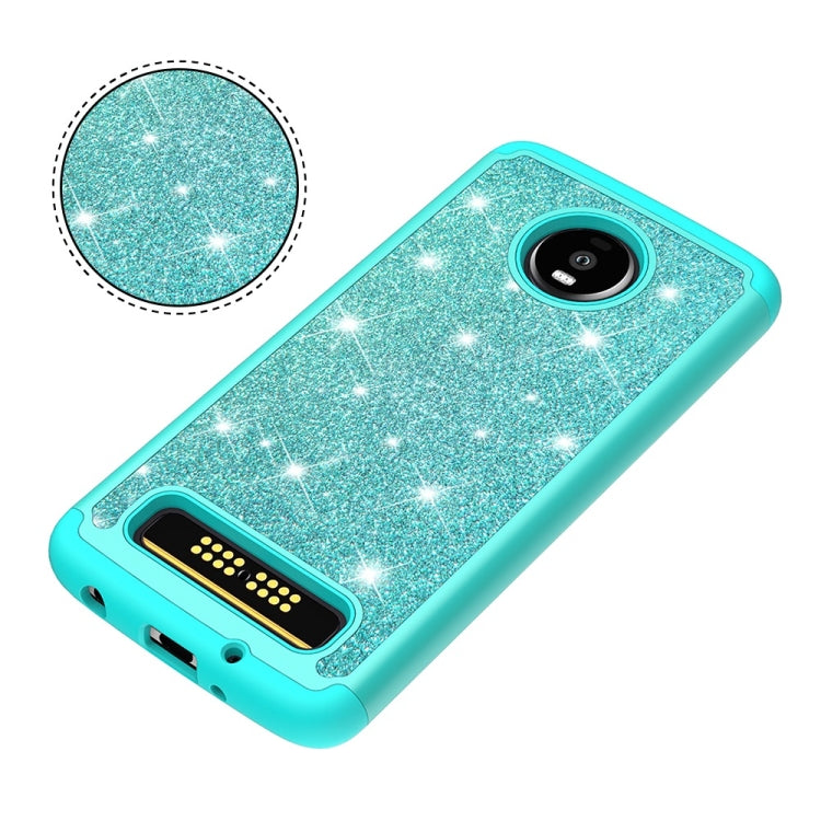 Glitter Powder Contrast Skin Shockproof Silicone + PC Protective Case for Motorola Moto Z4 Play