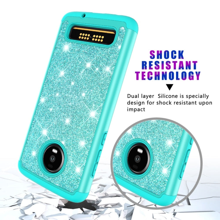 Glitter Powder Contrast Skin Shockproof Silicone + PC Protective Case for Motorola Moto Z4 Play