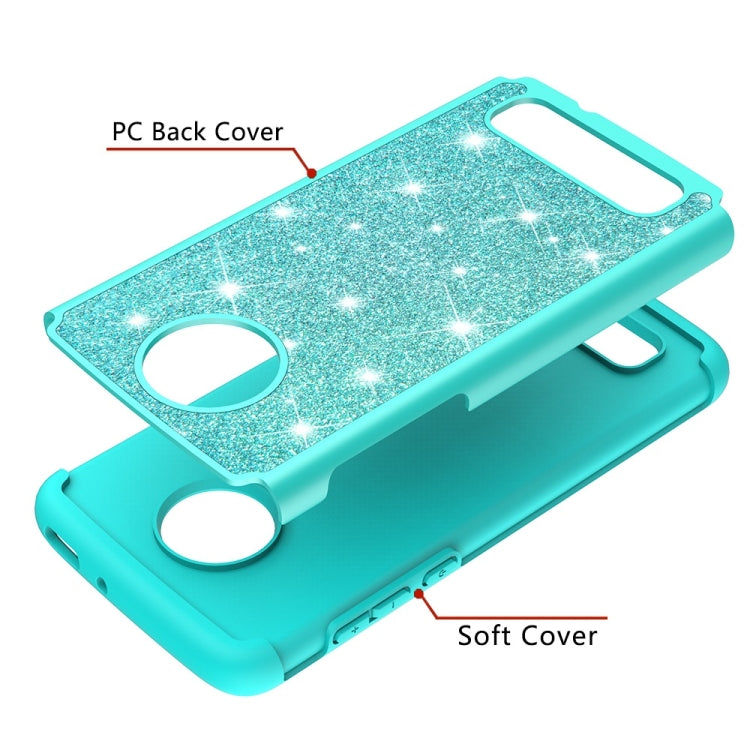 Glitter Powder Contrast Skin Shockproof Silicone + PC Protective Case for Motorola Moto Z4 Play