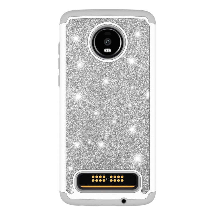 Glitter Powder Contrast Skin Shockproof Silicone + PC Protective Case for Motorola Moto Z4 Play