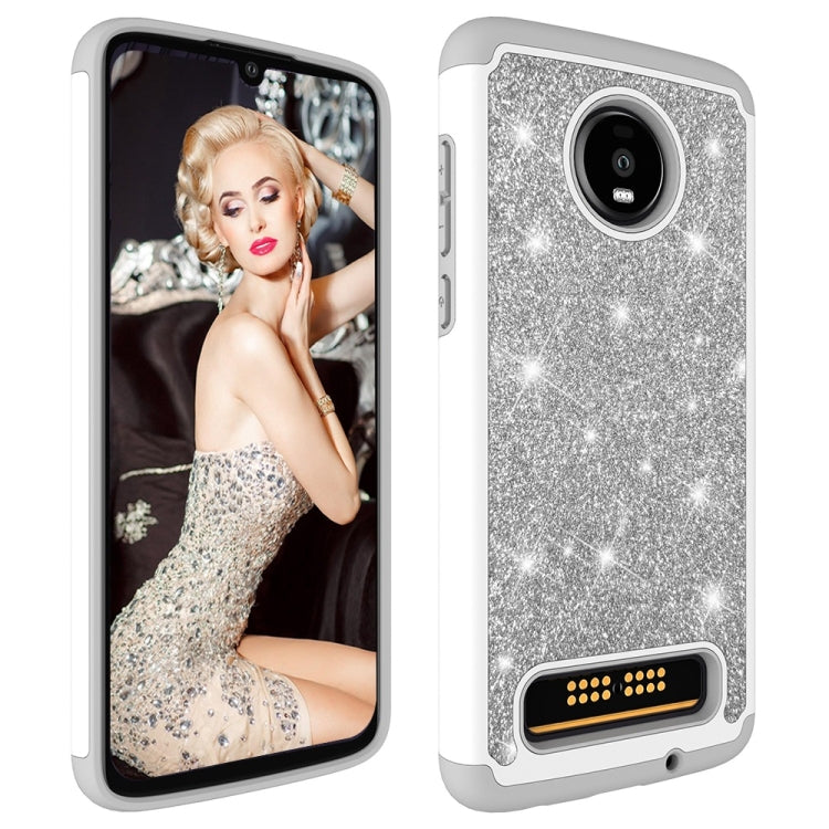 Glitter Powder Contrast Skin Shockproof Silicone + PC Protective Case for Motorola Moto Z4 Play
