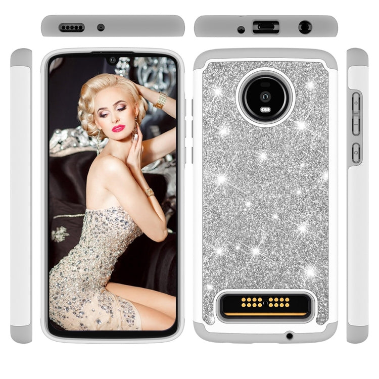 Glitter Powder Contrast Skin Shockproof Silicone + PC Protective Case for Motorola Moto Z4 Play