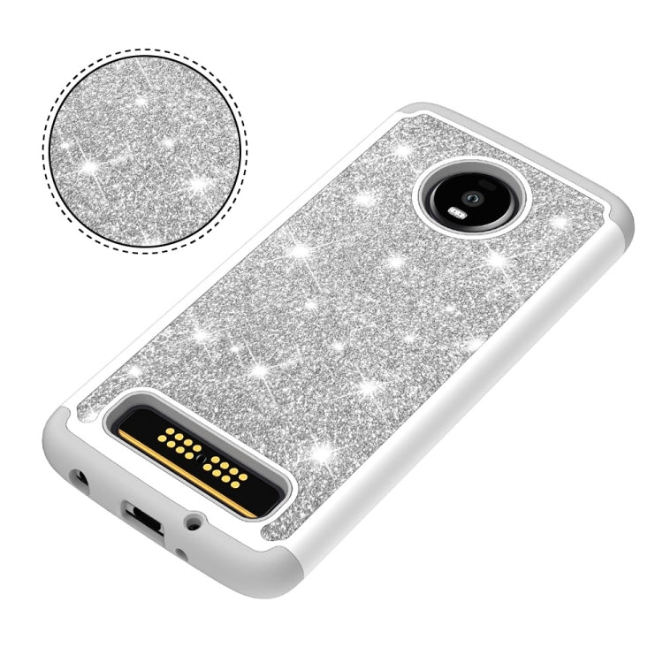 Glitter Powder Contrast Skin Shockproof Silicone + PC Protective Case for Motorola Moto Z4 Play