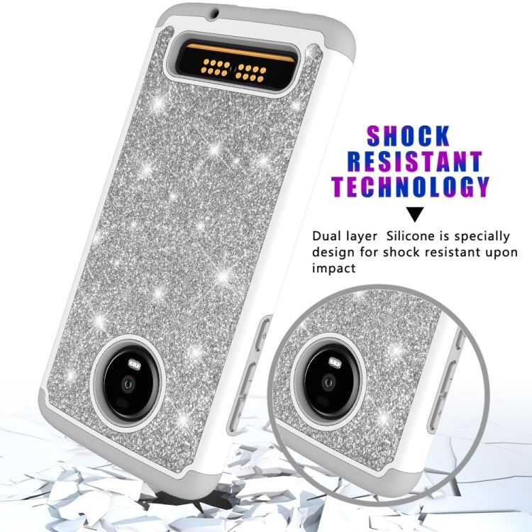 Glitter Powder Contrast Skin Shockproof Silicone + PC Protective Case for Motorola Moto Z4 Play