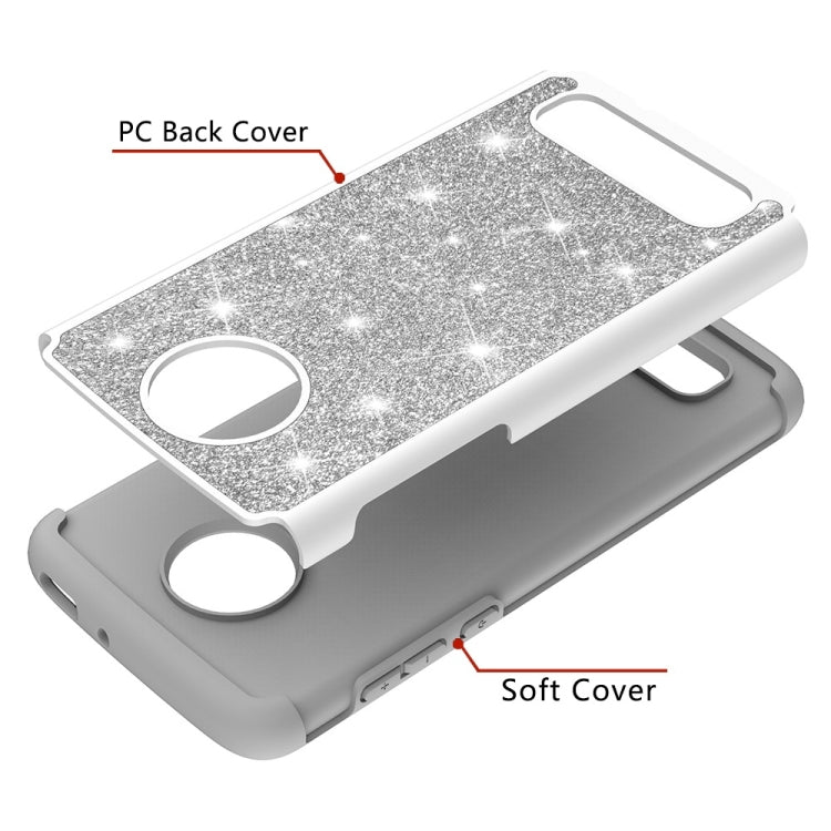 Glitter Powder Contrast Skin Shockproof Silicone + PC Protective Case for Motorola Moto Z4 Play
