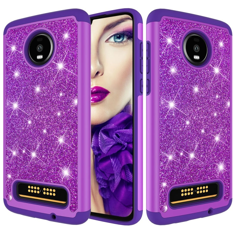 Glitter Powder Contrast Skin Shockproof Silicone + PC Protective Case for Motorola Moto Z4 Play