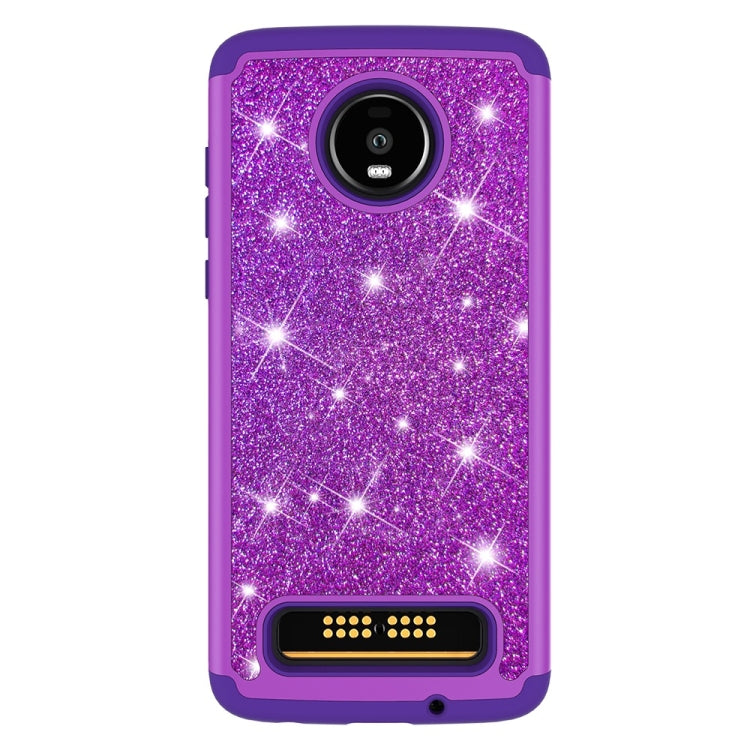Glitter Powder Contrast Skin Shockproof Silicone + PC Protective Case for Motorola Moto Z4 Play