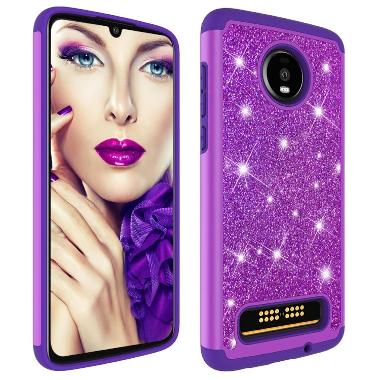 Glitter Powder Contrast Skin Shockproof Silicone + PC Protective Case for Motorola Moto Z4 Play
