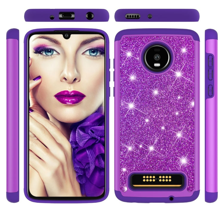 Glitter Powder Contrast Skin Shockproof Silicone + PC Protective Case for Motorola Moto Z4 Play
