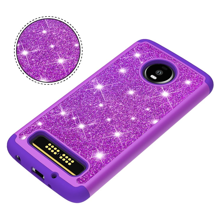 Glitter Powder Contrast Skin Shockproof Silicone + PC Protective Case for Motorola Moto Z4 Play