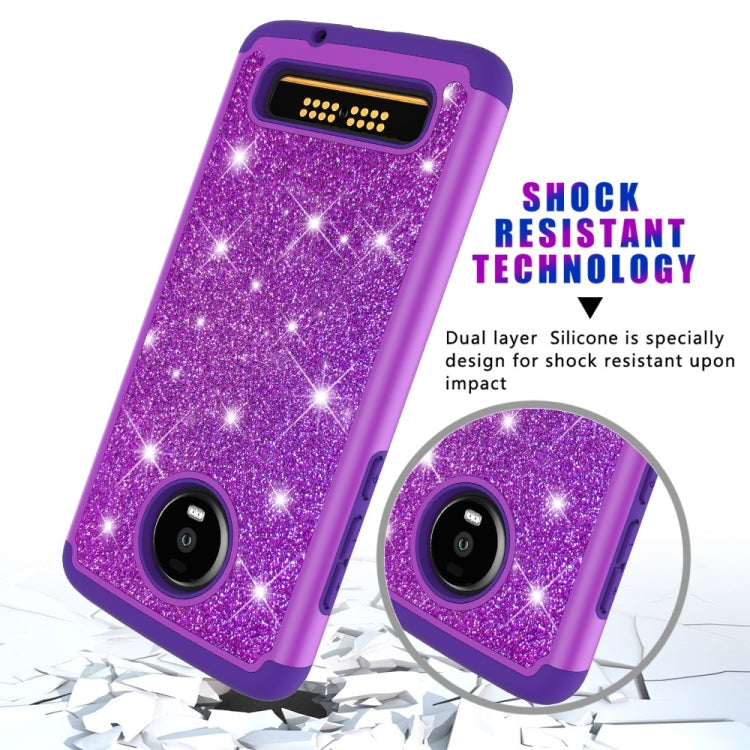 Glitter Powder Contrast Skin Shockproof Silicone + PC Protective Case for Motorola Moto Z4 Play